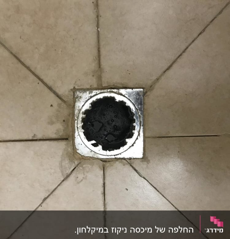 פתח ניקוז מרובע עם מכסה מתכת פתוח